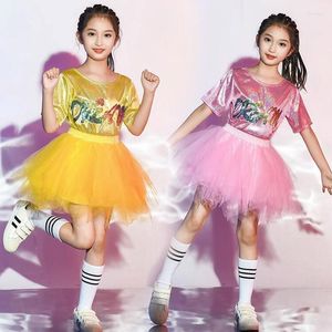 Stage Wear Kids Ballroom Hip Hop Clothing Showing Ballet Tutu Skirt Sequined Tee Tops Weeding Dress Dance Jazz Costumes