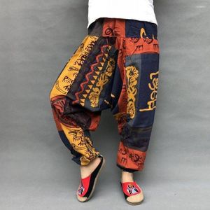 Pantaloni da uomo Stampa da uomo Stile etnico vintage allentato Cavallo profondo Danza Elastico in vita Bloomer da donna con fascia alla caviglia Abbigliamento maschile