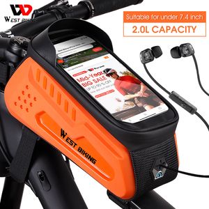 Panniers Bags WEST BIKING Hard Shell TPU Bicycle Bag Touchscreen 6-7.4" Phone Stand Waterproof Front Beam Bag MTB Road Bike Cycling Equipment 230616