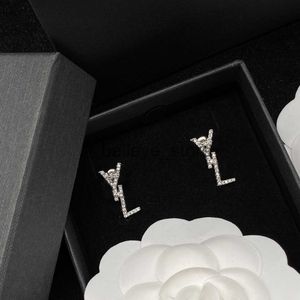 Link Chain Diamond Stud Earrings Designer Jewelry Fashion Silver Earring For Lady Women Party Studs Hoops Wedding Engagement for Bride Box 2022 J230626