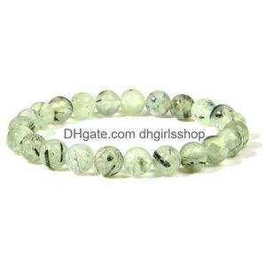 Beaded Fashion Natural Green Prehnites Stone Beads Bracelet Handmade Women Men Round Amethysts Charm Jewelry Gift Drop Delivery Brace Dhysg