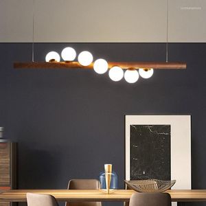 Lustres Lustre de tronco moderno mesa de jantar luminária suspensa leite branco bola de vidro pêssego cor de madeira luminária suspensa