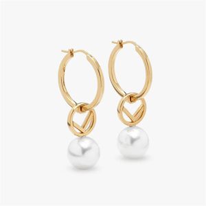 Pearl Dangle Earrings Women Party Designer Hoop Studs Double-loop Gold Earring Lover Letters Hoops Pearls Earrings f Pendants Jewelry