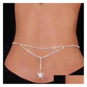 Łańcuchy brzucha moda motyla kochań dla kobiet y bikini plażowa biżuteria sier kolor lśniący kryształowy łańcuch dżinsy drop de dhgarden dhlsl
