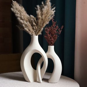 Vases CAPIRON 2PcsSet Ceramic Embrace for Pampas Grass Dried Flower Nordic Living Room Home Decoration Accessories Tabletop 230615