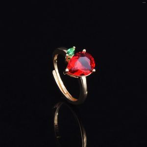 Cluster Rings Foydjew Imitation Pigeon Blood Ruby Water Drop Pear-shaped Women's Gold Color Tourmaline Treasure Adjustable Ring