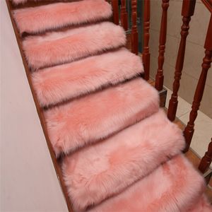 Carpete macio tapete de escada longo de pelúcia tapete de lã sintética antiderrapante retangular esteiras de escada tapete de degrau capa de proteção de carpete 230616
