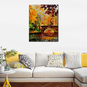 Colorful Textured Canvas Art The Link to Autumn Hand Painted Abstract Artwork Urban Landscape High Quality