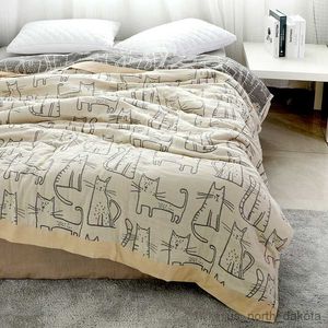 Blankets Summer Cotton Gauze Cat Double Blanket For Home Bed Sofa Towelling Coverlet Quilts Bedspreads On The Bed R230617