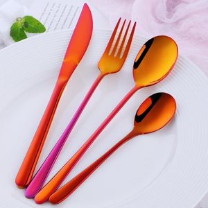 Geschirr Sets 24 teile/los Koreanische Tragbare Besteck 304 Edelstahl Top Tisch Messer Löffel Gabel Abendessen Set Gold Geschirr