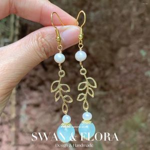 Dangle Earrings Natural Aquamarine 925 Sterling Silver Drop For Women Jewelry Gift Chip Beads Handmade Fine Fashion