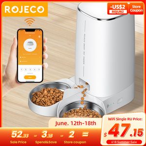 Cat Bowls Feeders ROJECO Automatic Cat Feeder Pet Smart Cat Food Kibble Dispenser Remote Control WiFi Button Auto Feeder For Cats Dog Accessories 230616