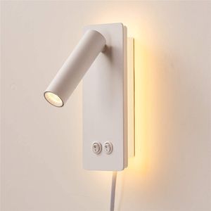 Topoch Wall Sconce Plug-in med Cord Directional Reading Lamp Ytmontering Dubbel Switched Backlight Mood Light For Bedroom vardagsrum AC100-240V Allmän belysning