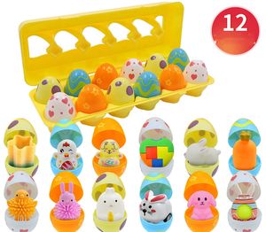 Fyllda plyschdjur 12 Pack Easter Eggs Förfylld med Squishy Toy Kids Egg Hunt Basket Filler Party Favor Classroom Activity 230617