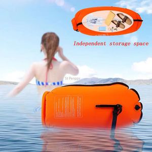 Inflatable Floats tubes Water Sports Storage Safety Bag Open Swimming Buoy 20L Inflatable Tugboat Float Dry Bag Dual Airbag with Belt Swimming Float Bag 230616