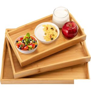 Breakfast Trays Bamboo Wooden Tray Japanese Bread Snack Solid Wood Household Kung Fu Tea Set Water Cup Plate El Plates Home Kitchen Dhpgu