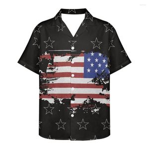 Camicie casual da uomo USA Bandiera americana Motivo a stelle Camicia hawaiana da uomo nera Top allentato 5xl Stampa per uomo Moda Donna Tee traspirante