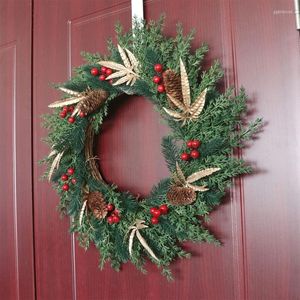 Decorative Flowers Christmas Pine Needle Pinecone Wreath Simulation Garland Hangable Ornament Supplies For Winter Themed Party Decor 87HA