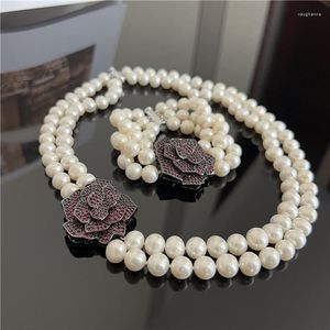 Braccialetti, orecchini, collana, set di orecchini, 3 corde di braccialetti di fiori di perla bianca