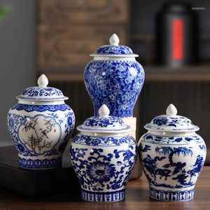 Storage Bottles Blue And White Porcelain Tea Jar Ceramic General Vintage Candy Nut Coffee Bean Bottle Table Top Jewelry Cosmetic Box