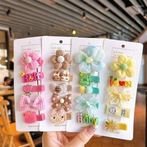 Hair Accessories 5 Pcs Sweet Girl Baby Cute Cartoon Hairpins Fashion Korean Children's Fabric Flower Bow Clip