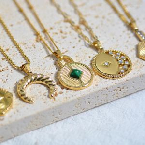 Pendant Necklaces Necklace Parts Stainless Steel DIY Natural Stone Dripping Oil Sun Moon Jewelry 2023