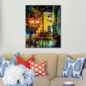 Cityscapes Canvas Art Southern Night Beautiful Street Landscape Pittura fatta a mano per l'home office moderno