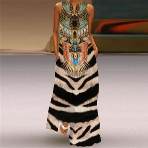 Casual Dresses Sexy For Womens 2023 Summer Vacation Tribal Abstract Print Plunge Sleeveless Fashion Long Dress Female Clothing