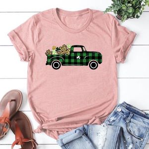 Damen-T-Shirts, St. Patricks-Frau, T-Shirts, kariertes LKW-Hemd, Vintage-Kleeblatt-Oberteile, St. Patricks-Familie, passendes P, schwarzes Top, L