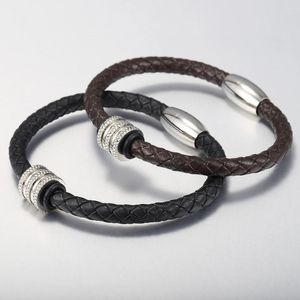Charm Bracelets 6mm Man-made Leather Bracelet For Men Boys Black Brown Magnetic Clasp Bead Braided Rope Chain Punk Jewelry Gifts