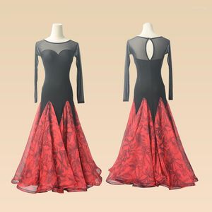 Sahne Giyim Balo Salonu Rekabet Dans Elbiseleri Kadınlar Tasarım Flamenk Etek Lady's Zarif Uzun Kollu Standart Dans Elbisesi