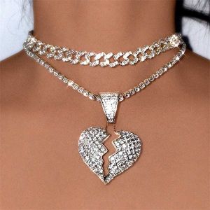 Pendant Necklaces Statement Heart Rhinestone Necklace for Women Punk Bling Miami Cuban Link Chain Gun Choker Men Hip Hop Jewelry 230613