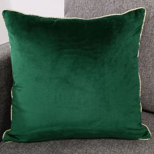 CushionDecorative Pillow Basic Solid Dark Green Plain Velvet Sofa Pillowcase Home Decorative Velvet Throw Cushion Cover With Gold Piping 230616