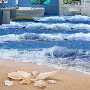 Sfondi Personalizzati 3D Pavimento Murale Sea Wave Beach Starfish Bagno Piastrelle Carta da parati Adesivo impermeabile autoadesivo in PVC