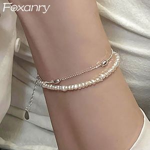 Chain FOXANRY Double-layered Pearl Chain Bracelets for Women Couples Fashion Vintage Elegant Wedding Party Jewelry Gifts 230616