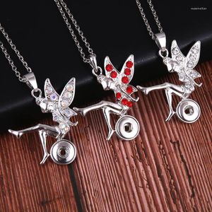 Pendant Necklaces Beautiful Rhinestone Flower Fairy Snap Button Necklace With 60cm Chains Fit 12mm Snaps Jewelry