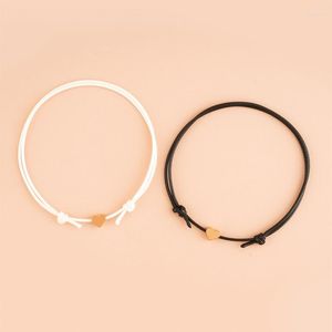 Pulseiras de link 2 pçs feitas à mão em forma de coração Charm Bracelet Thin Black White String Thread String Para Homens Mulheres Casais Jóias