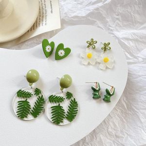 Dangle Earrings Temperament Multiple Green Color Enamel Leaves Dinosaur Flower For Women Daisy Heart Resin Arcylic