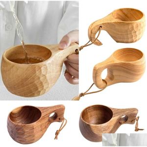 Vinglas Acacia Wood Milk Cup Breakfast Turtle Shell Finish Cam Handy Portable Outdoor Drop Bushcraft Delivery Home Garden Kitc DHZD2