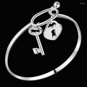 Charm-Armbänder, versilbert, 925, Liebesschloss-Armband, Drehschlüssel, Herz, offen, für Männer und Frauen, Liebhaber, Freunde, Ehefrau, Schmuck