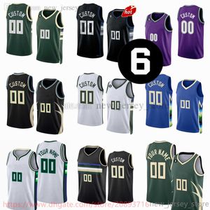 カスタム6パッチ新しいシーズン印刷バスケットボールジャージージャンニス34 Antetokounmpo Khris Middleton Marjon Beachamp Jrue Holiday Brook Lopez Grayson Allen Jerseys