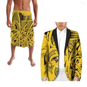 Men's Suits Polynesian Men's Casual Suit Two-Piece Lapel Custom Any Pattern Hosting Wedding Formal Ball Retro Design