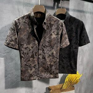 Camisas casuais masculinas verão camisa de manga curta masculina fina tendência coreana meia polegada floral ropa roupas para homens