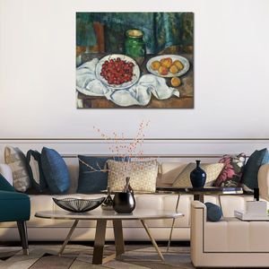 Hand Painted Impressionist Canvas Art Still Life with Cherries and Peaches Paul Cezanne Painting Modern Restaurant Decor