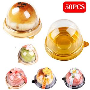 Geschenkpapier 50 Stück Mini-Dessert-Kuchen-Box-Behälter Transparente Mooncake-Cupcake-Gebäck-Backverpackungstabletts Hochzeit Party Supplies