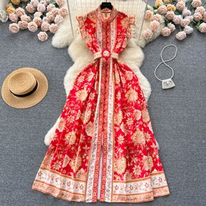 Casual Dresses Vintage Dresses Women 2023 Summer New Lapel Sleeveless Print Lapel Butterfly Sleeve Long Dress French Chic Wild Vestidos