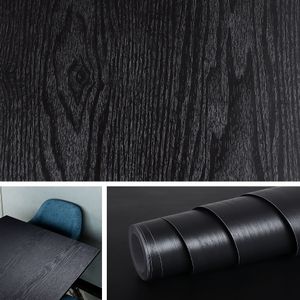 Wall Stickers Black Thicken Contact Paper Wood Peel and Stick Sticker Vinyl Waterproof Self Adhesive Wallpaper Removable for in Roll 230616