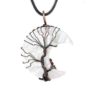 Pendant Necklaces Retro Jewelry Moon Shape White Shell Bronze Wire Wrapped Tree Of Life Necklace Making DIY Accessories