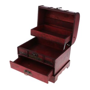 Pudełka biżuterii retro drewniana pudełko biżuterii skarb Skarbek Organizator klatki piersiowej wystrój domu 22x16cm 230616