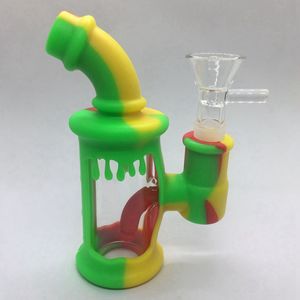 Colorful Silicone Mini Bong Kit Portable Removable Easy Clean Waterpipe Bubbler Pipes Dry Herb Tobacco Filter Handle Funnel Bowl Handpipes Holder